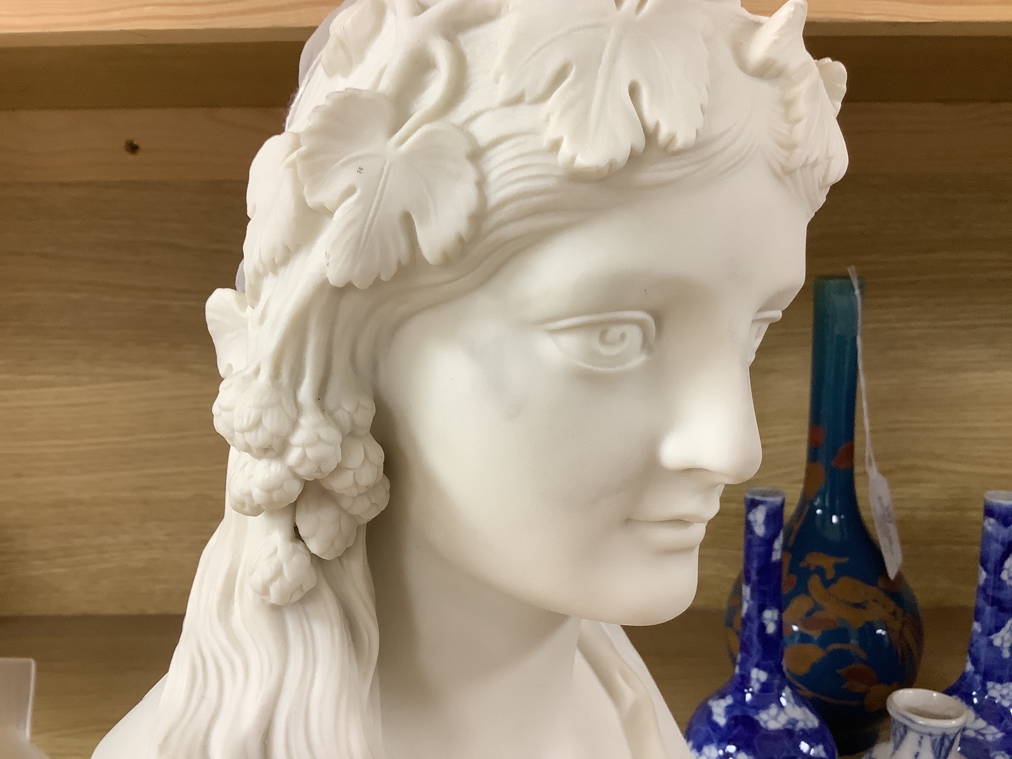 A Copeland parian ware bust 'Hop Queen' height 33cm